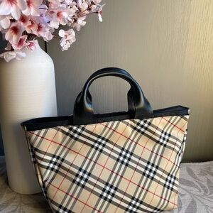 Burberry Beige and Black Checkered Tote